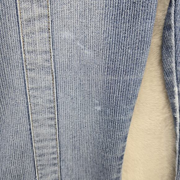 Vintage Apollo Jeans 5/6 Pinstripe Buckle Pockets Blue Mid Rise Y2K Distressed - Picture 5 of 16